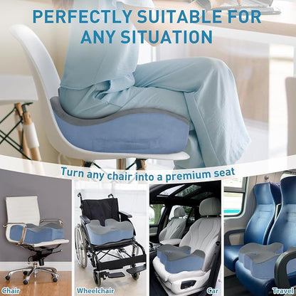 BlissTrends Extra Thick Seat Cushion for Office Chair & Car Seat, Grey&Blue | Tailbone & Sciatica Relief, Ergonomic Support, High-Density Memory Foam, Comfort for Extended Sitting
