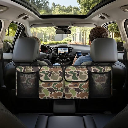 Duck Hunter Camo Hanging Car Organizer Large Capacity Backseat Hanging Storage Accessories Collapsible Cargo Storage Bag with 4 Pockets Universal Fit for Cars SUV Sedans