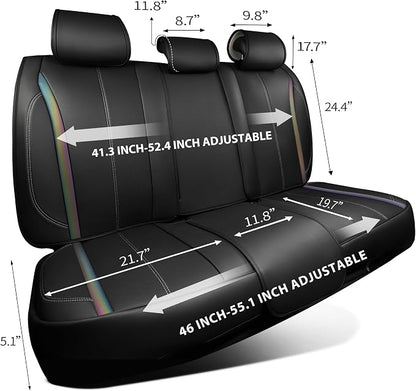 CAR PASS Back Seat Covers, Nappa Leather Rear Seat Bench Cushion Waterproof Breathable Back Row Protector Universal Fit for Car Sedan SUV Pickup Truck, Back Rear Black Chameleon Iridescent Reflective