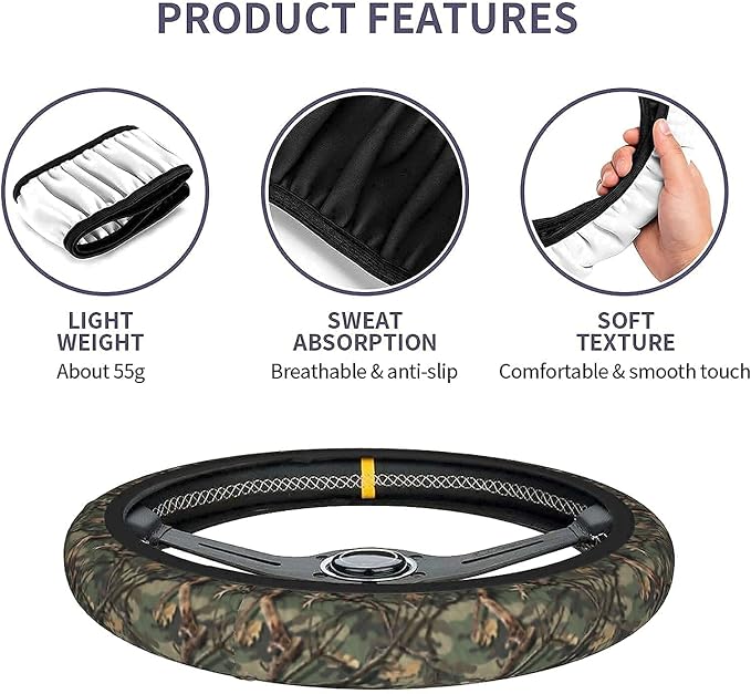 Camo Steering Wheel Covers Non Slip Neoprene Camouflage Tree Pattern Steering Wheel Protector Universal 15 inch for Men Women
