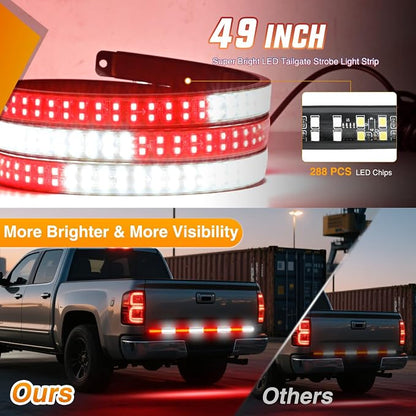 Nilight 49 Inch Emergency Strobe Light Strips with Controller, 288LED Flashing Warning Hazard Safety Rear Window Tailgate Lights for Truck Trailer Construction Plow Pickup Tow SUV Vehicles, Red White