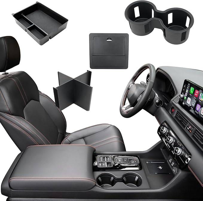 ELECFRESH 4PCS Center Console Organizer Tray for 2023-2026 Honda Pilot 2024-2026 Honda Ridgeline&Passport Accessories, Armrest Storage Box and Divider, Hidden Storage Box and Cup Holder