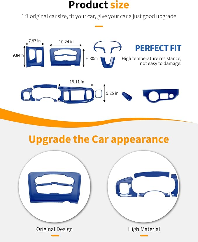 Hoolcar for Charger Blue Interior Accessories Trim Kit fit for 2015-2024+ Dodge Charger Center Console Gear Shift Dash Dashboard Decor Cover Trim, 12pcs