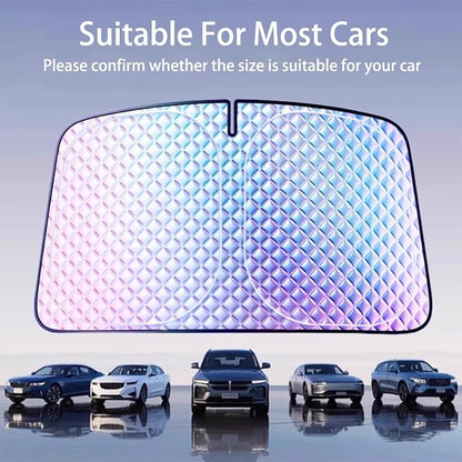 Car Windshield Sunshield, Accordion Foldable Front Windshield Sunshade UV Protection Auto Sunshade Rainbow Sparkle Layer Diamond Pattern Thermal Reflector (S)