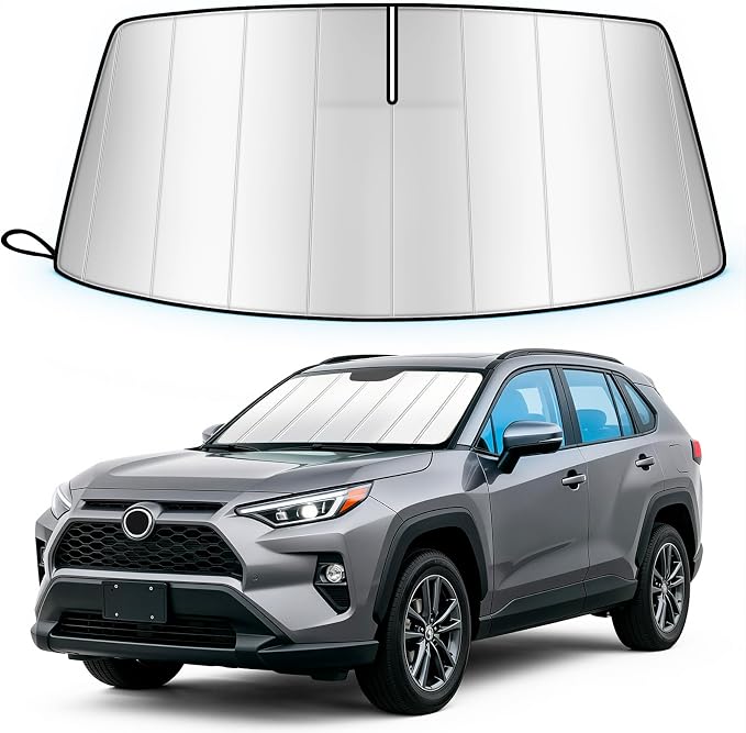Windshield Sun Shade for Toyota RAV4 2019-2026, Custom Fit Folding Design Car Front Window Sunshade Sun Visor Shield Accessories for Interior Protector, Blocks UV Rays & Heat
