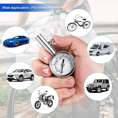 CZC AUTO Heavy Duty Tire Pressure Gauge Reader Checker 0-60PSI, ANSI B40.1 Accurate Mechanical Air Gage, Chrome Plated Single Chuck Dial Wheel Pressure Tester for Motorcycle Bike Car RV Bicycle