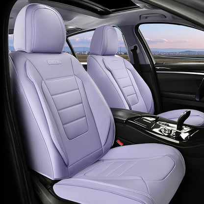 Coverado Car Seat Covers Front, Seat Covers for Cars, Waterproof Car Seat Cushions, 2-Pack Leather Carseat Seat Protectors, Universal Seat Covers Fit for Most Sedans SUV Pick-up Trucks(Purple)