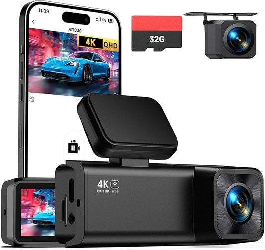 E-YEEGER Dash Cam Front and Rear, 4K+1080P Dual Channel Dash Camera for Cars with Night Vision, Mini Car Camera with 1.97” IPS Screen, G-Sensor, 24H Parking Mode, Loop Recording 32GB Card Included