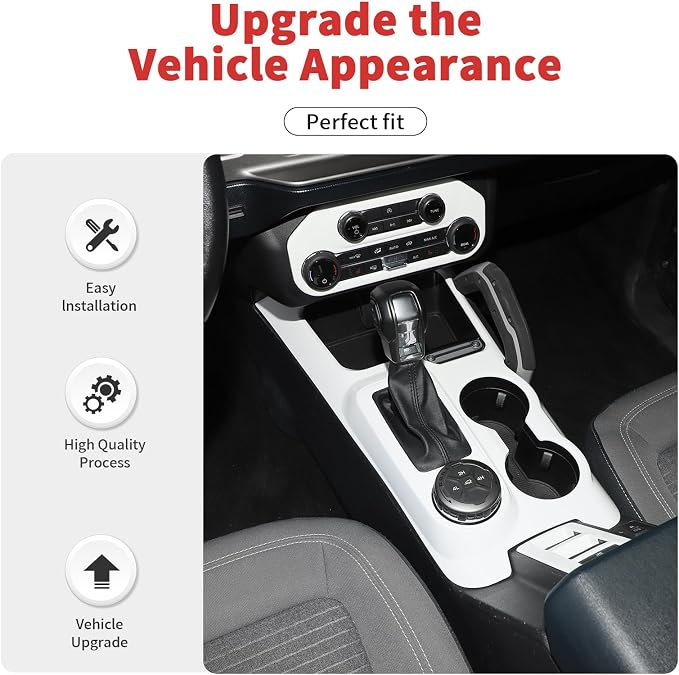 9PCS Full Set Interior Trim Kit Fit for Ford Bronco 2021-2024 4 Door,Center Console Gear Shift Panel Inner Door Handle (White)