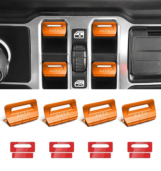 for Jeep 4 PCS Upgrade Metal Window Switch Button Cover Compatible with Jeep Wrangler JL JLU 2026 2025 2024 2023 2022 2021 2020 2019 2018 & Gladiator JT 2020-2026 Interior Accessories (Orange)