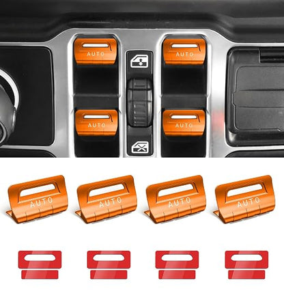 for Jeep 4 PCS Upgrade Metal Window Switch Button Cover Compatible with Jeep Wrangler JL JLU 2026 2025 2024 2023 2022 2021 2020 2019 2018 & Gladiator JT 2020-2026 Interior Accessories (Orange)