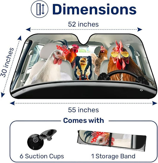 GENANY Farm Chicken Family Funny Windshield Sun Shade for Car SUV Truck (55x30 Inches), Sun Shade Windshield, Protector Blocks UV, Summer Car Decor