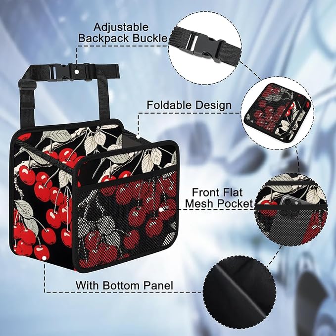 Car Backseat Organizer, PU Leather Back of Seat Cars Hanging Organizer with Pockets Leakproof Car Garbage Bag Hanging Cars Seat Storage Box Travel Accessories Foldable (Cherry Black)