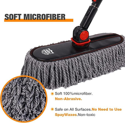 Car Duster Grey Set-Stocking Stuffers Gifts for Men Women-Microfiber Multipurpose Duster,Interior & Exterior Cleaning Tools,Dashboard Detailing Brush,Scratch Free with Extendable Handle,2 Packs