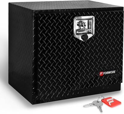 FORWODE 18x17x18 Inch Underbody Truck Tool Box Aluminum Trailer Tool Box with Lock & Foldable T-Handle Waterproof Truck Storage Box for Pickup Truck, Trailer, RV, ATV, Indoor（BLACK）