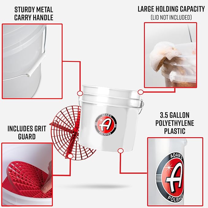 Adam's Polishes Wash Bucket (3.5 Gallon Bucket + Grit Guard) - Car Detailing Tool for Car Washing & Garage Storage | Stores Car Wash Soap, Foam Cannon, Foam Gun, Microfiber Towels & More