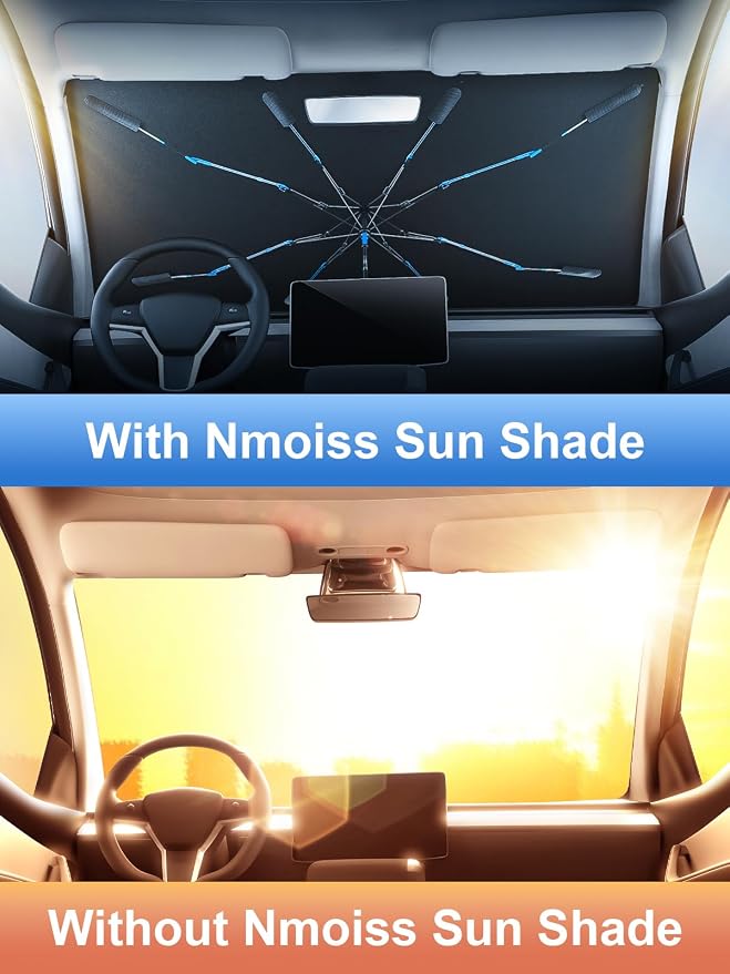 Upgraded Nmoiss Windshield Sun Visor [Ice Rib] High Speed Cooling 99% UV Blocking Protects Car from Sun and Heat Damage, Keeps Cool and Protects Interior Small (52" L x 31" W)