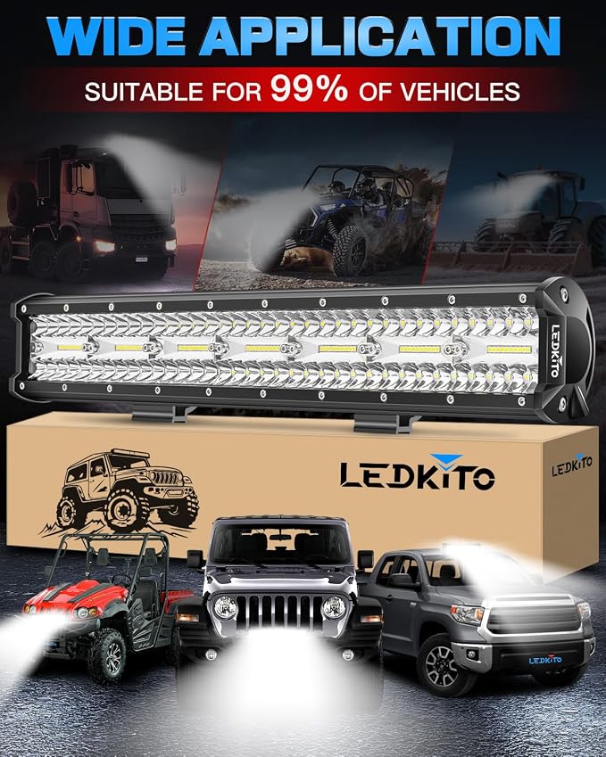 20Inch LED Light Bar Off Road Driving Work Light Kit 280W with Rocker Switch 16AWG Wiring Harness Triple Row Spot Flood Combo Light Bars for Trucks SUV UTV ATV UTE Pickup Tractor Golf Boat