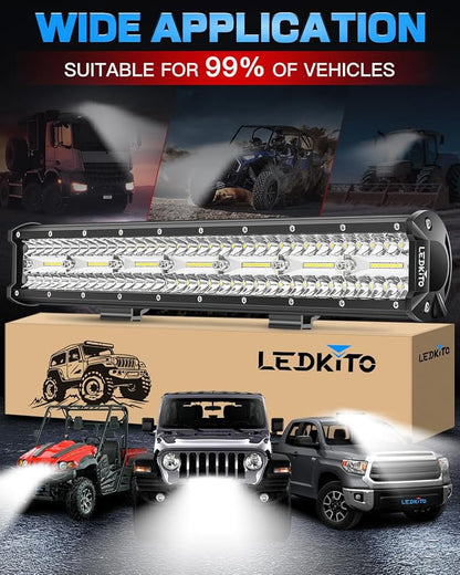 20Inch LED Light Bar Off Road Driving Work Light Kit 280W with Rocker Switch 16AWG Wiring Harness Triple Row Spot Flood Combo Light Bars for Trucks SUV UTV ATV UTE Pickup Tractor Golf Boat