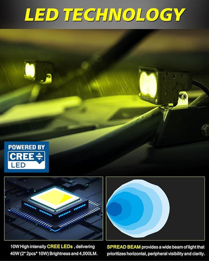Yellow LED Pods, AKD Part 3" 40W Diffused CREE LED Pod Lights Yellow Chase Light Bars Scene Lights Ditch Camper Daytime Safety Signal Fishing Trailer Light for Truck Pickup Tractor Van Boat UTV