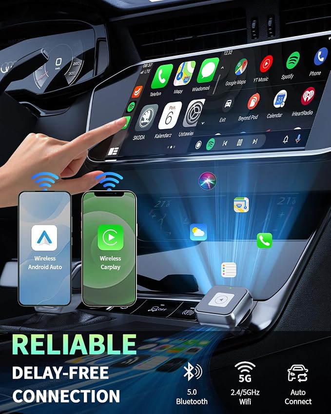 Wireless CarPlay & Android Auto Adapter 1-Inch (2.54cm) - Discreet Plug & Play, Stable Connection for Music/Navigation, Works with iPhone iOS 10+ & Android 11+,for 98% of Cars (2016-2025) (Silver)