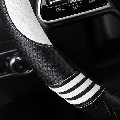 HighnessHwoo Car Steering Wheel Covers for Women Girl Padded Carbon Fiber PU Leather Cute Cartoon Auto Interior Accessories for Jeep, Truck, Universal, Anti Slip, White, Large Size, 15.2-16in