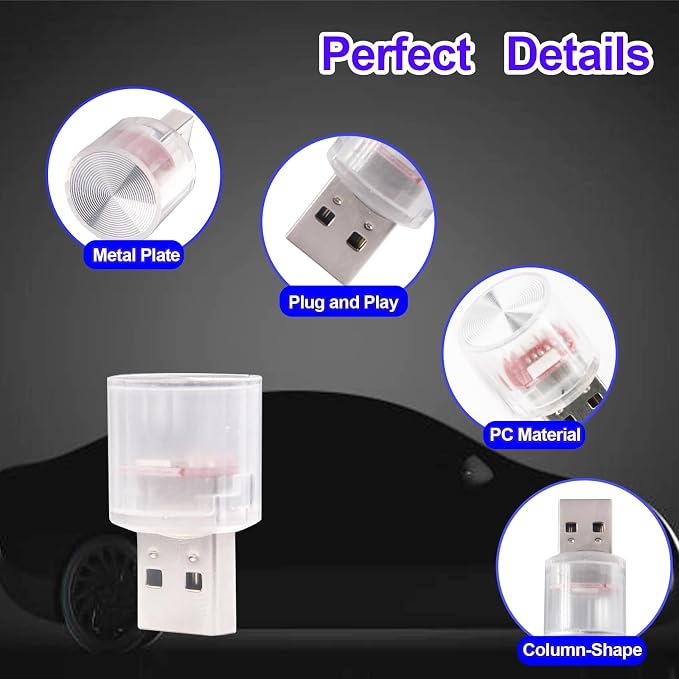 USB LED Car Interior Night Light, 2 PCs, Atmosphere Lamp, Mini Decoration Light, Car Interior Ambient Atmosphere Night Lamp, USB Night Light for All Car Interiors (Blue)