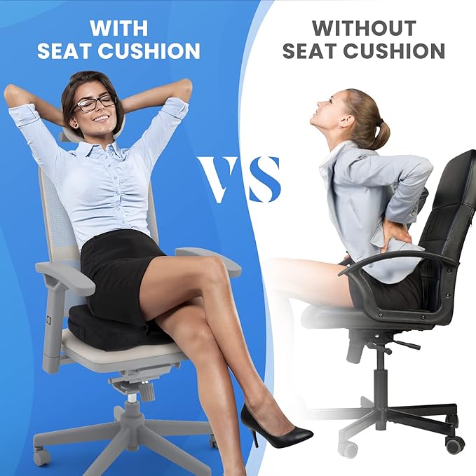 TushGuard Seat Cushion - Cushion for Office Chair, Car Seat, Airplane, Bleacher - Sciatica & Coccyx Pain Relief Desk Chair Cushion for Long Sitting Office Workers, Car Drivers(Black, XX-Large)