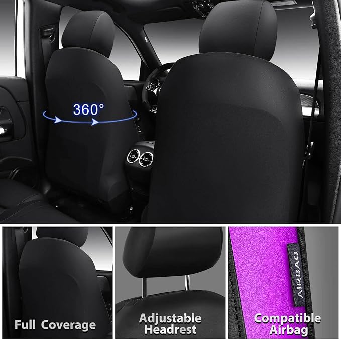 CAR PASS Memory 3D Foam Car Seat Covers Full Set,Breathable Mesh Thick Seat Covers for Car,Purple Metal Film Leather Seat Covers,Universal Automotive Comfort for SUVs Trucks,Black Purple
