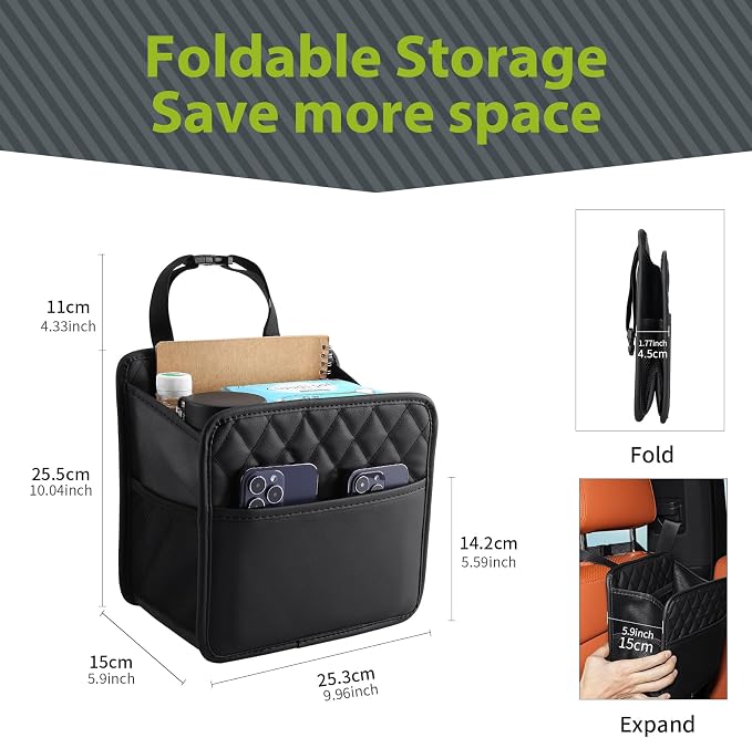 FrgKbTm Car Seat Back Organizer, Waterproof Car Backseat Organizer with Cup Holders Large Capacity Hanging Car Storage Bag for Phones Documents Cups Bottle Travel Compatible with Most Vehicles