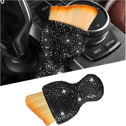 Bling Car Detailing Brush, Crystal Rhinestone Non-Scratch Vehicle Cleaning Dust Brush for Air Vent & Dashboard, Soft Bristles Automotive Interior Cleaning Tool, Universal Fit (Black)