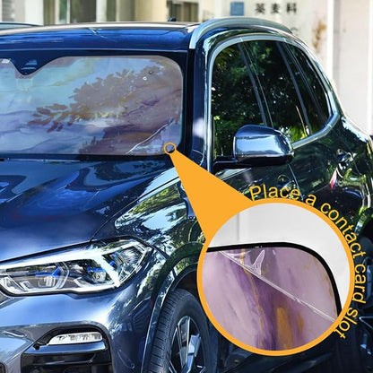 Windshield Sun Shade Purple Gold Marble Front Window Block UV Shades Visor Reflective Retractable for Car SUV Trucks