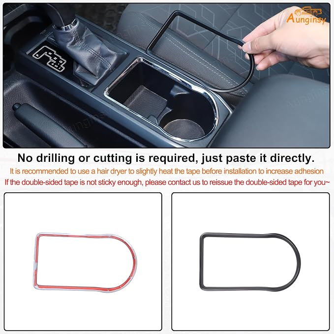 Aunginsy Car Gear Shift Panel Cup Holder Trim Ring Compatible with Toyota Tacoma 2016-2023 Truck Center Console Gear Shifter Cup Holder Panel Decorative Frame Protection Cover ABS Interior Accessories