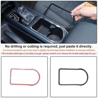 Aunginsy Car Gear Shift Panel Cup Holder Trim Ring Compatible with Toyota Tacoma 2016-2023 Truck Center Console Gear Shifter Cup Holder Panel Decorative Frame Protection Cover ABS Interior Accessories