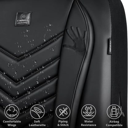 CAR PASS 3D Foam Faux Leather Seat Covers Front Seats,Waterproof Leather Front Seat Cover for Cars,Luxury Universal Fit for SUV Truck Sedan Automotive, Armrest Airbag Compatible Anti-Slip, Black