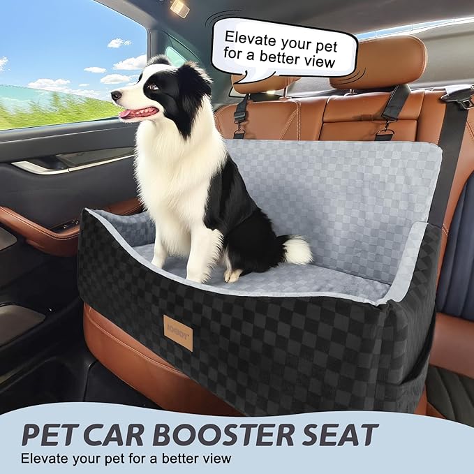 JOEJOY Dog Car Seat for Medium/Large Dogs - Reversible Dual-Sided Travel Dog Car Bed with Memory Foam, Washable Pet Booster Seat for Do gs up to 55 lbs or 2 Small Dogs, 2 Safety Leashes, Grey