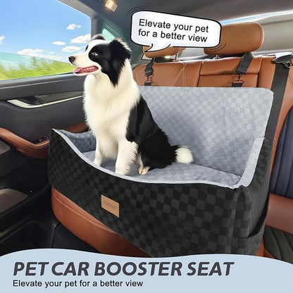 JOEJOY Dog Car Seat for Medium/Large Dogs - Reversible Dual-Sided Travel Dog Car Bed with Memory Foam, Washable Pet Booster Seat for Do gs up to 55 lbs or 2 Small Dogs, 2 Safety Leashes, Grey