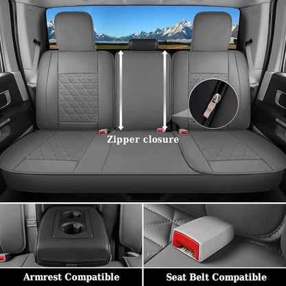 Coverado Leather Car Seat Covers, Waterproof Dooge Ram 1500 Seat Covers Compatible with 2002-2026 Dodge Ram 1500 2500 3500 with Flat Bench (Full Set, Dark Gray)