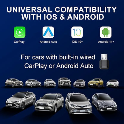 DUAIU Wireless CarPlay Adapter for iPhone & Android Auto – Mini Plug & Play Car Play No Delay, Dual-Band 2.4G/5G, Auto Reconnect, Converts Wired to Wireless for 2018+ Cars, USB-A & USB-C