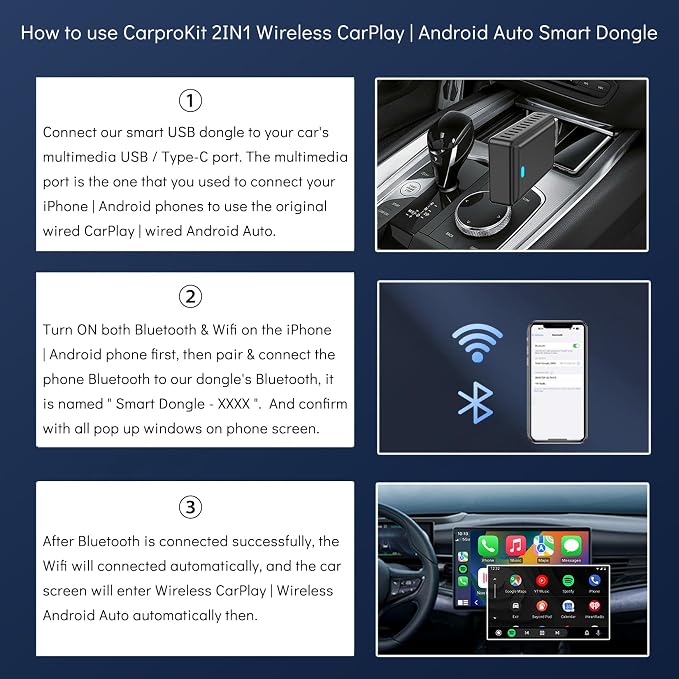 2IN1 Wireless CarPlay Android Auto Adapter for Apple iPhone ＆ Android (2025-2026 Upgrade), Convert Original Wired to Wireless CarPlay Adapter USB Dongle, Plug & Play, Fast Stable Connection