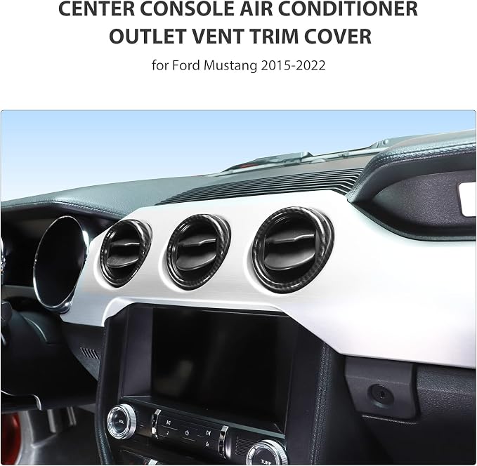RT-TCZ Center Console Air Conditioner Outlet Vent Trim Cover Ring Interior Accessories for Ford Mustang 2015-2022,3PCS (Carbon Fiber Grain)