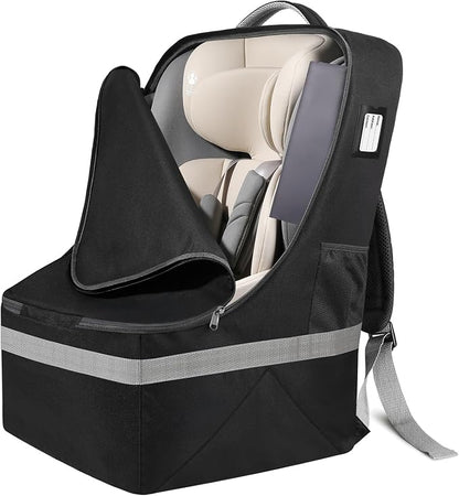 Padded Car Seat Travel Bag For Airplane: Backpack Car Seat Cover for Air Travel, Carseat Bag With Shoulder Strap for Infant Car Seats, Boosters & Carriers, Flying Accessories For Gate & Baggage Check
