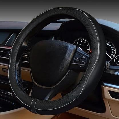 ESEWALAS Universal Car Steering Wheel Cover,Anti-Slip Leather Steering Wheel Cover,Sports Style Steering Wheel Protector,Car Interior Accessories Auto Steering Wheel Covers (Black with Gray)
