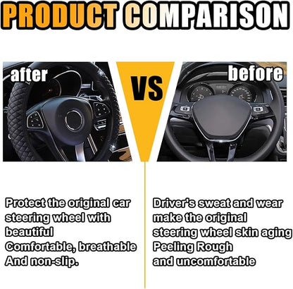 Bling Soft Leather Steering Wheel Cover, 15 Inch Colorful Rhinestones Auto Elastic Protector with Crystal Diamond for Women Girls, Car Accessories for Most Cars, SUVs (Black)