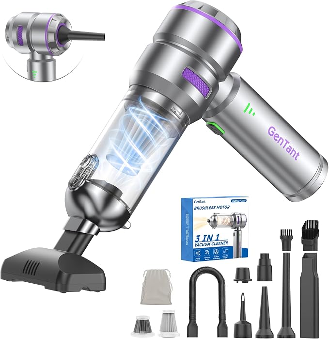 Mini Vacuum Cleaner Cordless, Car Vacuum Cleaner High Power Rechargeable Strong Suction, Air Pump Duster Blower Brushless Motor, Handheld Vacuum Cordless for Home Office, Gift for Men Women