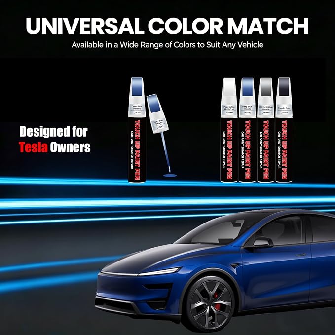 Deep Blue Metallic(PPSB) Car Touch Up Paint for Tesla 2-in-1 Car Scratch Repair Pen with Fine Tip&Brush, DIY Color-Code Matched Auto Paint for Rock Chips Door Scratches Paint Nicks Bumper Marks