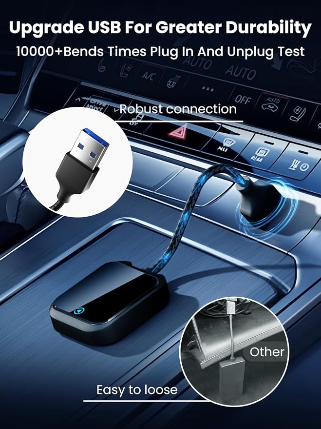 2-in-1 Wireless CarPlay & Android Auto Adapter, 5Ghz WiFi Bluetooth Dongle, Compatible with Cars After 2016 & Phones Android 11+/iOS 10+, USB-A/Type-C (Black)