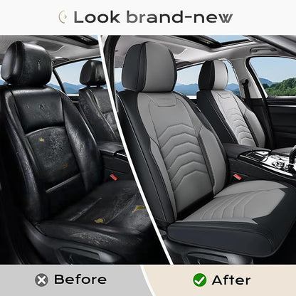 Coverado Front Seat Covers, Leather Car Seat Covers Luxury Automotive Seat Covers for Cars, Waterproof Car Seat Protectors Car Seat Cushion Universal Fit for Most Cars Trucks SUV Vehicles, Black&Gray