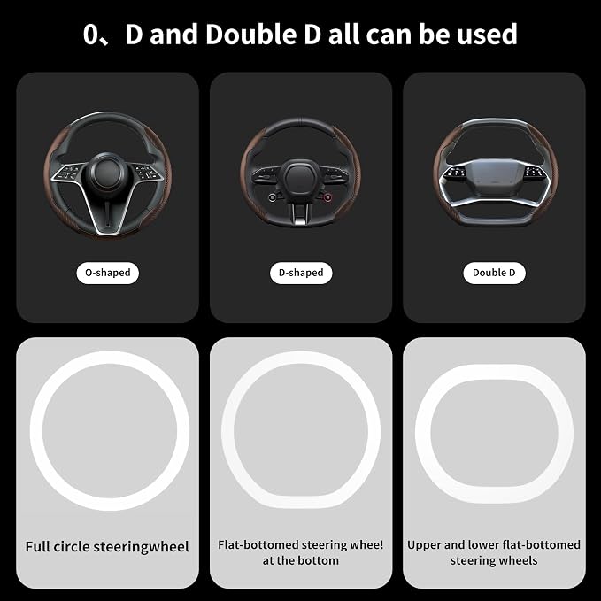 Carbon Fiber Steering Wheel Cover, 2-Piece Set Anti-Skid Comfortable Grip Segmented Butterfly Design, Easy Snap-On Installation Universal Fit 99% Cars, Brown