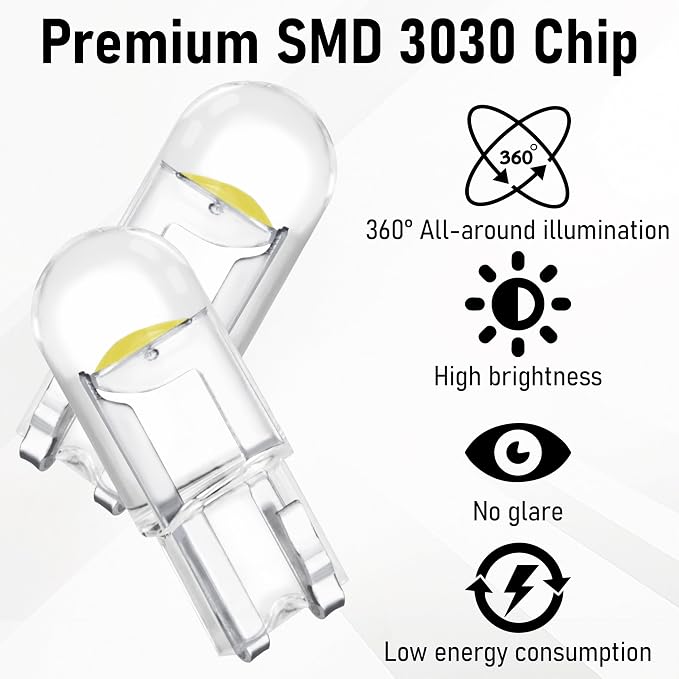 30 PCS Car 194 LED Bulbs, 168 2825 W5W T10 Wedge COB LED Replacement Bulb, 6000K License Plate Light Bulb, Error Free Interior Bulb for Dashboard Light, Dome Lights,License Plate Lights (White)